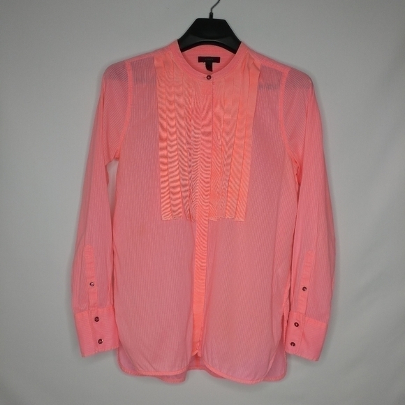 J. Crew Electric Orange Ruffle Front Button Down - Picture 2 of 11